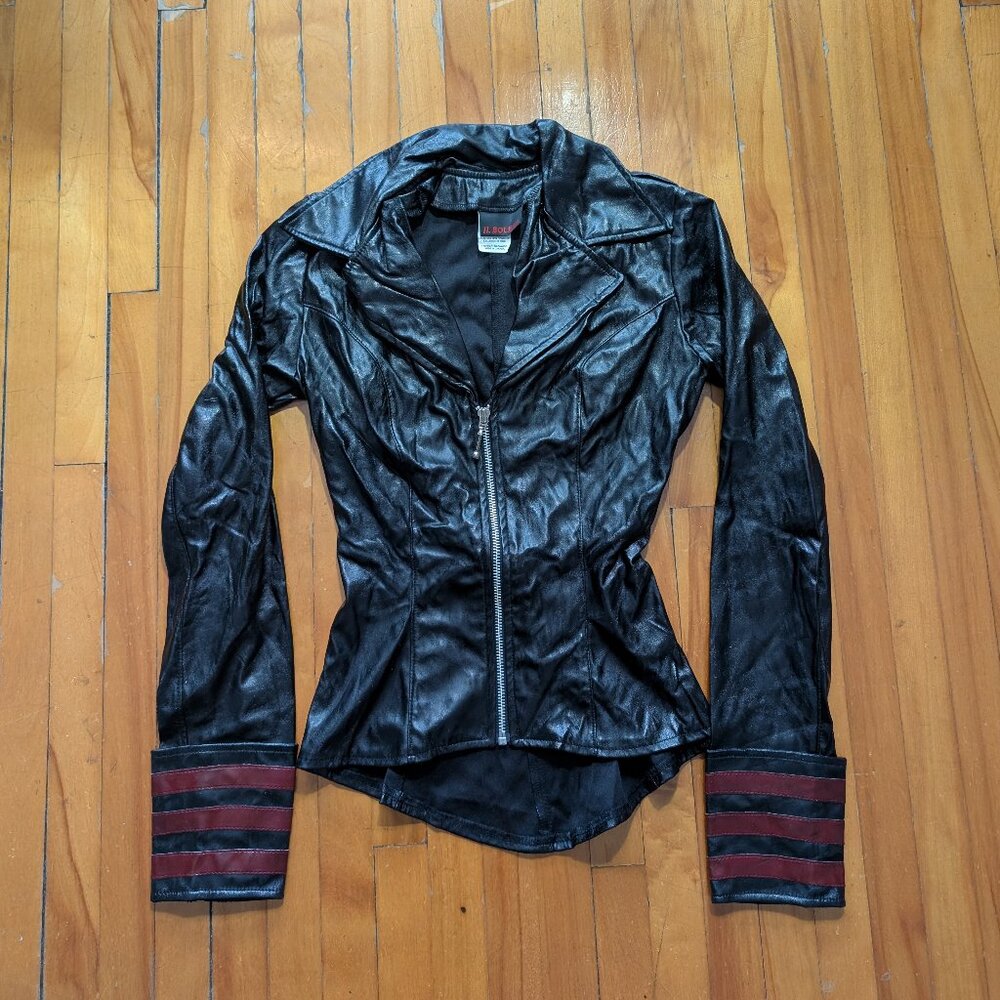 Il Bolero Fetish black and dark red military vinyl zip up jacket - WORNED OUT